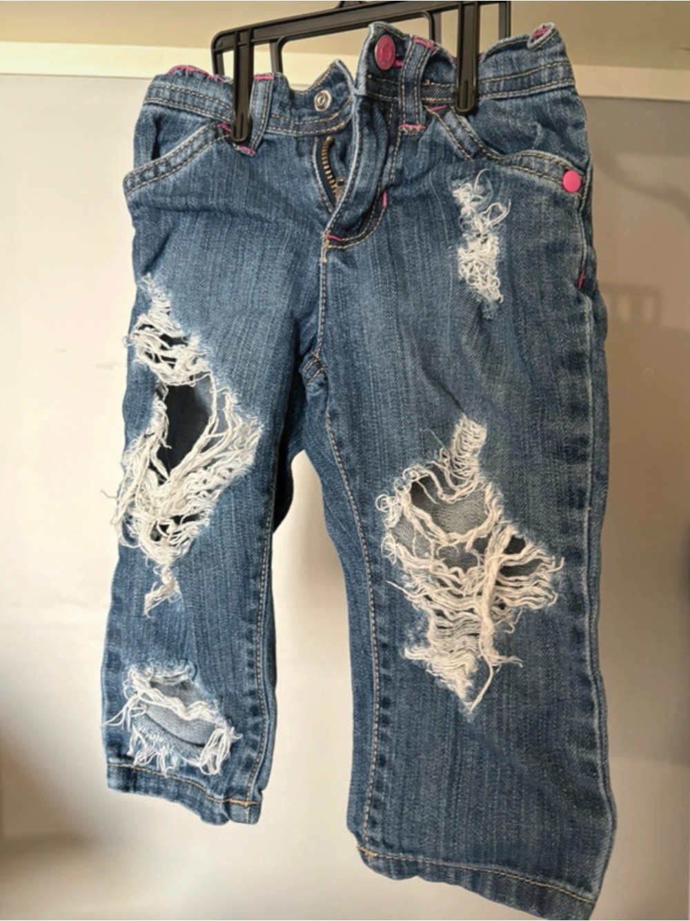 Carter's Blue Distressed Denim Jeans with Pink Buttons